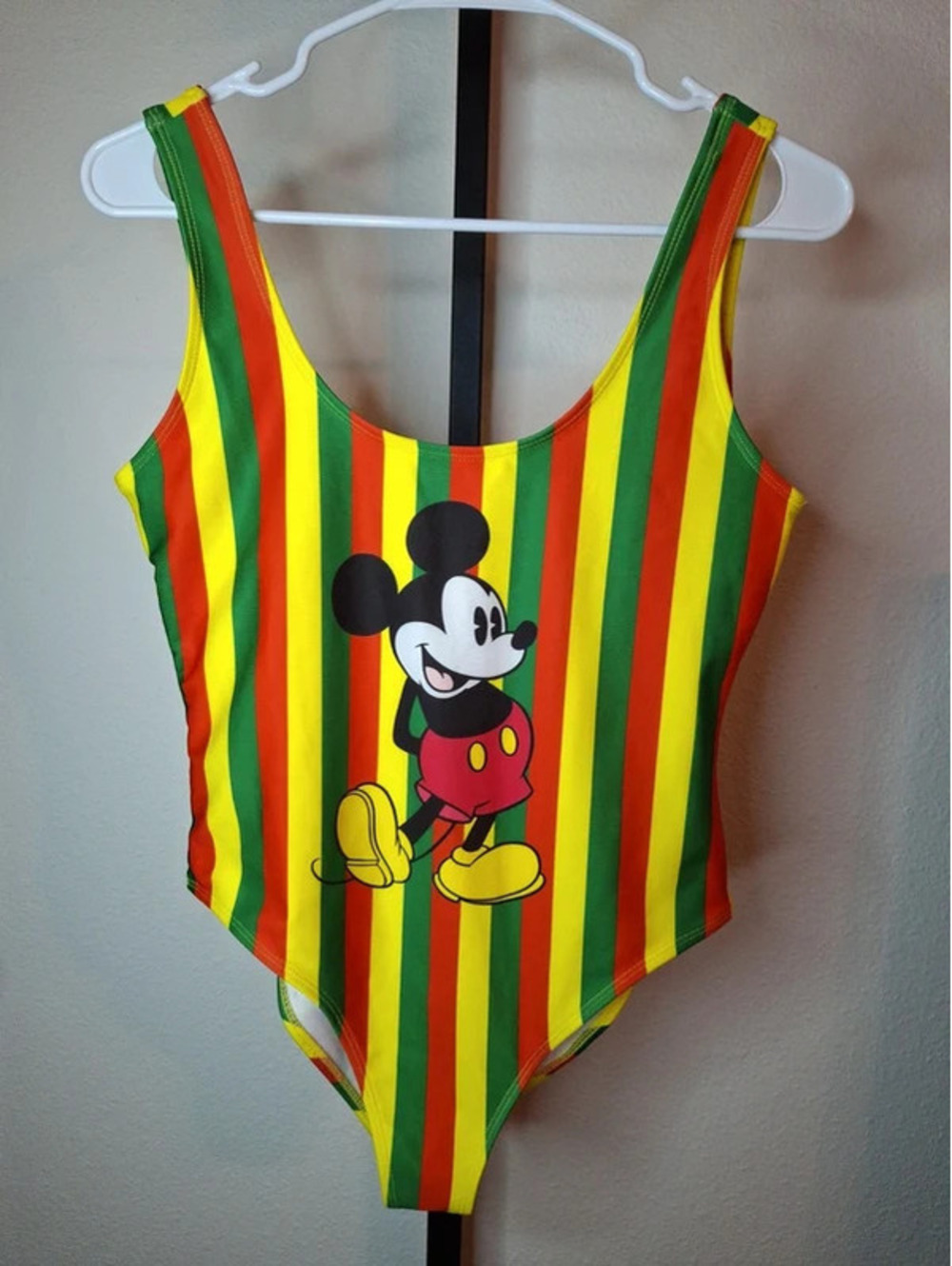 Disney Mickey Mouse Rasta Stripe One-Piece Swimsuit size M